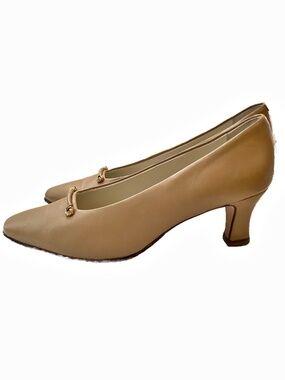 BALLY Tan Leather Square-Toe Pumps Size 8